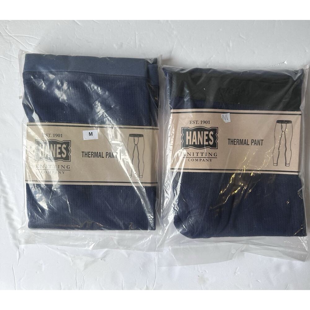 2 Packs Hanes Men's Waffle Knit Thermal Pants Style New Size M